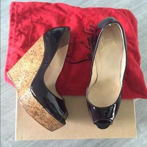 Christian Louboutin Peep Toe Patent Pumps. Sz 37.5