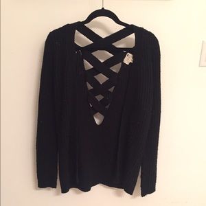 LA Hearts Black Knit Cardigan w Cross Back