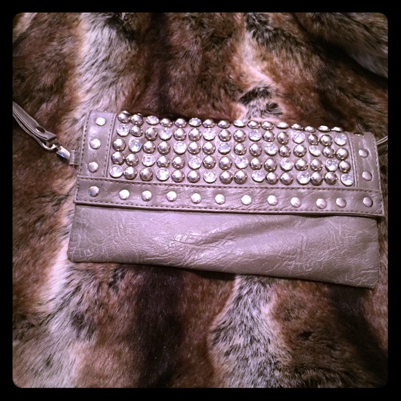 Grey studded clutch