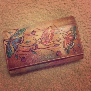 Leather hand painted wallet- Anuschka