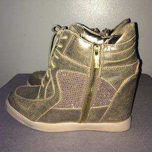 Golden Wedge Tennis Shoes