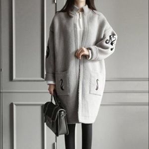 plus size cardigan woolen yarn embroidery grey