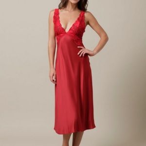 Natori Woven Charmeuse Lace Trim Gown