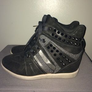 Dark Grey Studded Wedge Tennis Shoes