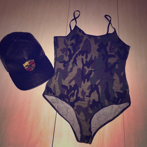 Spaghetti strap Camouflage snap bottom bodysuit