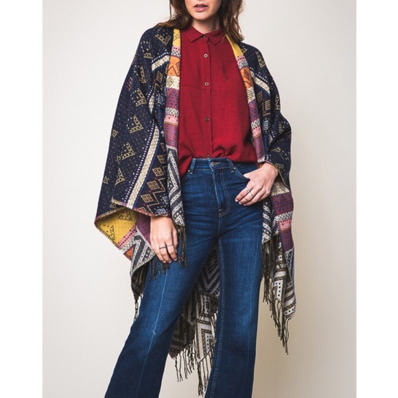 LOWEST  "Dreams" Navy Blue Poncho Wrap Shrug - Picture 2 of 4