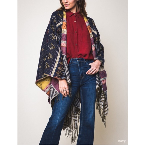 LOWEST  "Dreams" Navy Blue Poncho Wrap Shrug - Picture 3 of 4