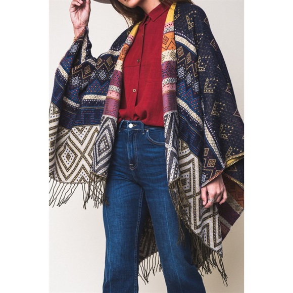 LOWEST  "Dreams" Navy Blue Poncho Wrap Shrug - Picture 4 of 4