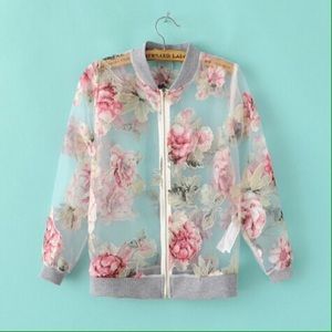 Transparent floral bomber jacket