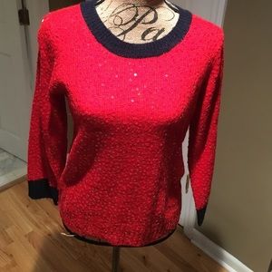 J.Crew red crewneck sweater with sequins. Size M