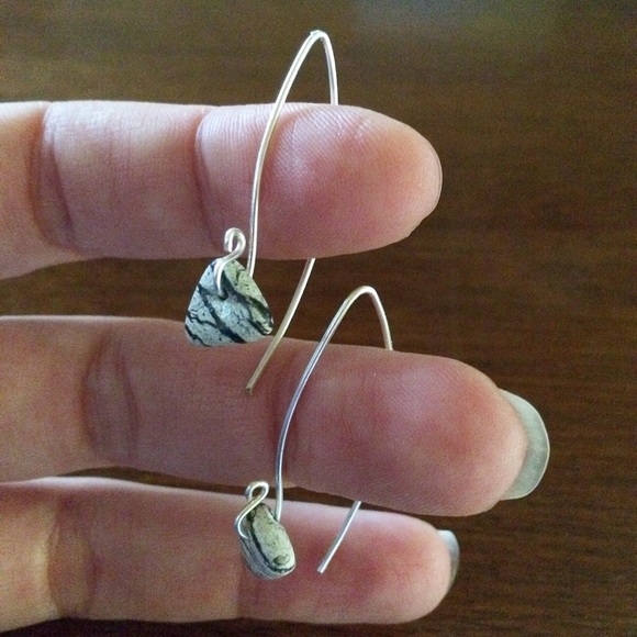 Black and white gemstone sterling silver earrings.