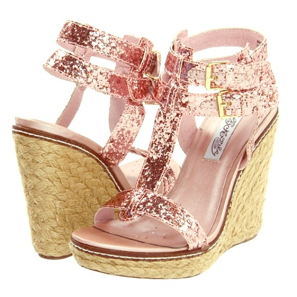 Naughty monkey pink sparkly wedges 7.5
