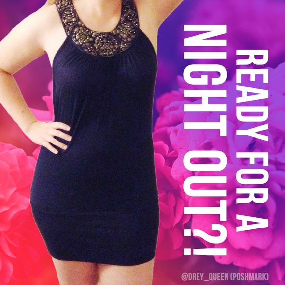 Fancy Dark Blue Mini Dress for Night Out - Picture 1 of 3