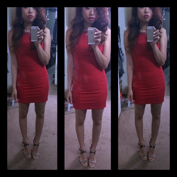 Guess Red Halter Dress w Embellishment