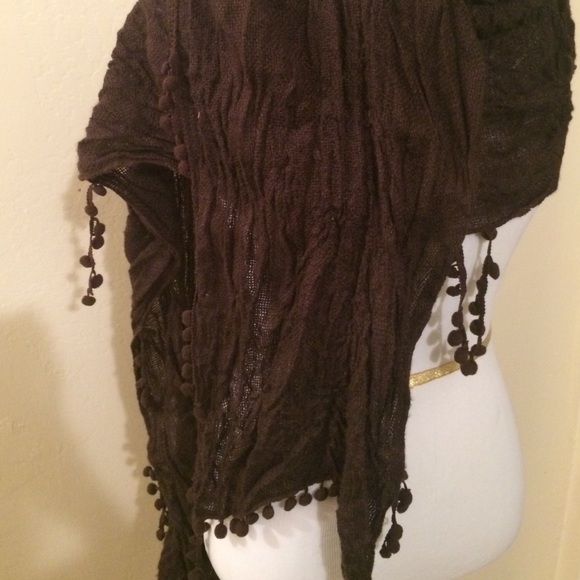Brown Scarf with Dangly little Pom Pom Balls - Picture 3 of 3