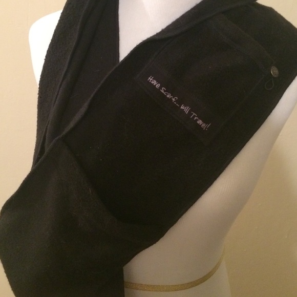 Black Pinstripe Scarf with Pockets for Travelers hidden pockets - Picture 2 of 3