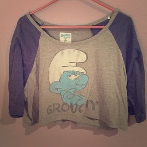 Grouchy smurf 3/4 sleeve crop top