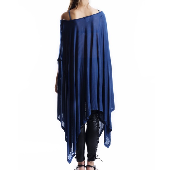 "Ambush" Asymmetrical Poncho Tunic Top - Picture 3 of 4