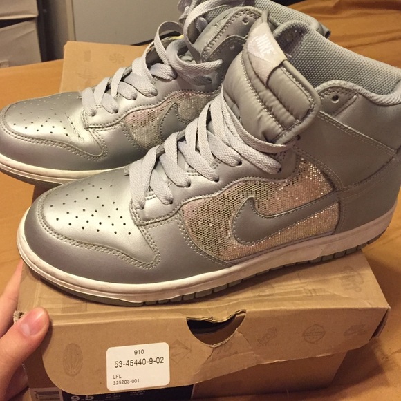 Silver sparkle Nike dunk high