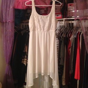 high-low, cream dress