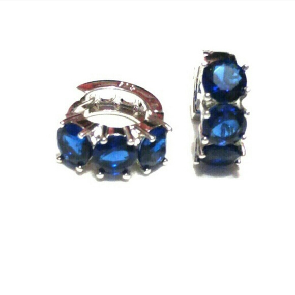 Jewelry - 925 Sterling Silver Blue Huggie Earrings
