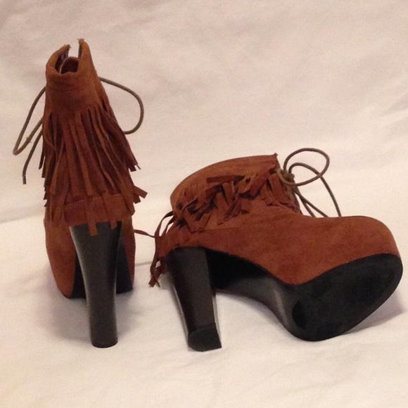 Suede Fringe Heeled Ankle Boots - Picture 2 of 4
