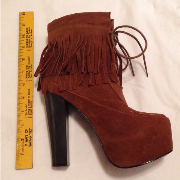 Suede Fringe Heeled Ankle Boots - Picture 4 of 4
