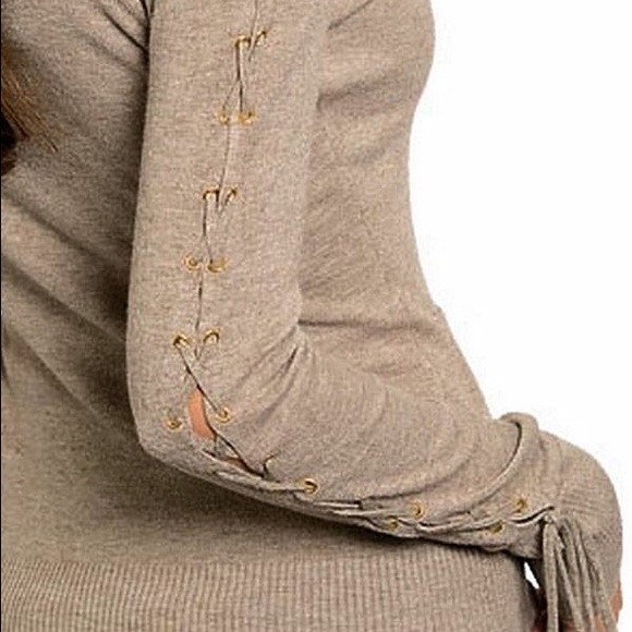 Spring Tan Soft Cardigan with tie up sleeves - Picture 3 of 4