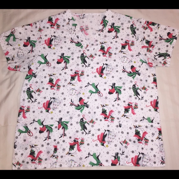"Christmas/Holiday Penguins" Scrub Top 🐧🎄🎁