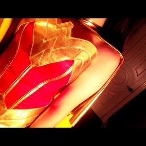 Wonder Woman corset + cape + gauntlets and crown