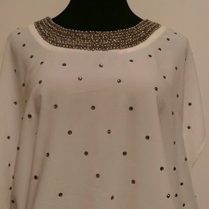 BCBG jeweled cream blouse