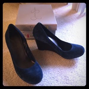 Jessica Simpson Kellie estate blue suede wedges