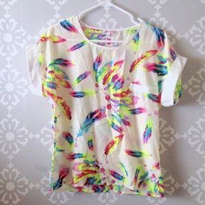 💥Lowest price!💥Neon Rainbow Feathers Top NWOT