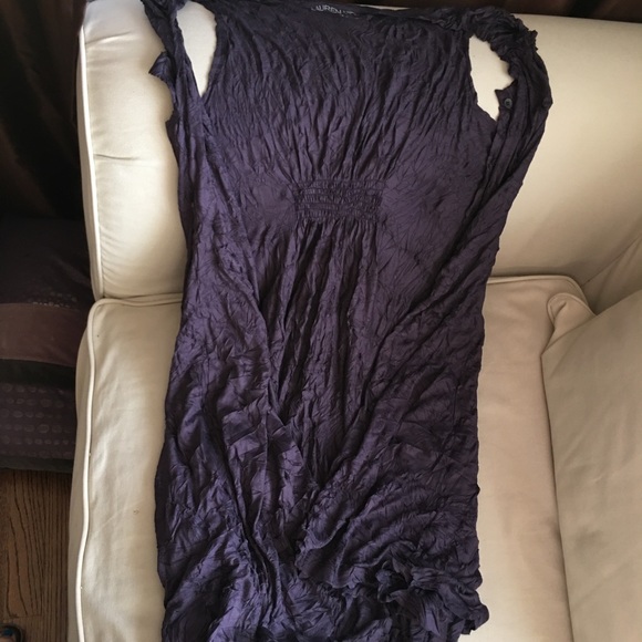 Lauren Vidal sleeveless, open, long, deep purple.