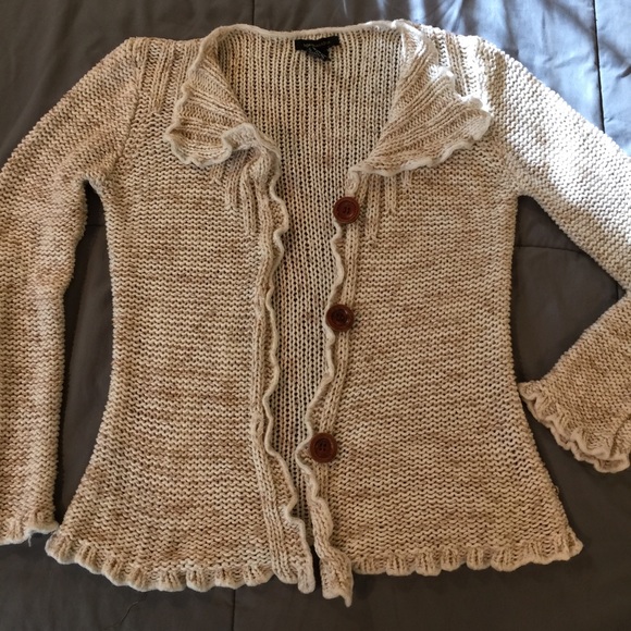 BCBG Beige Cardigan with ruffled edging