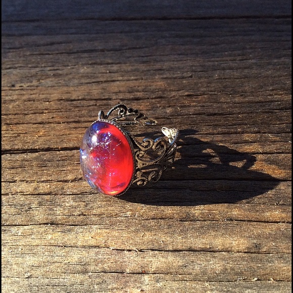 Handmade glass fire opal ring - Picture 2 of 4