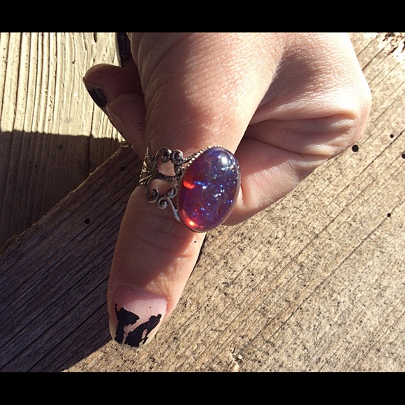 Handmade glass fire opal ring - Picture 3 of 4