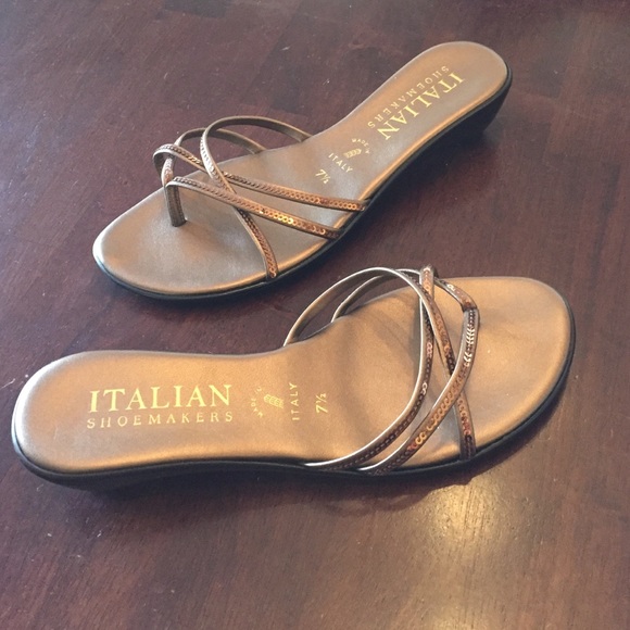 Bronze strap sandal with small wedge