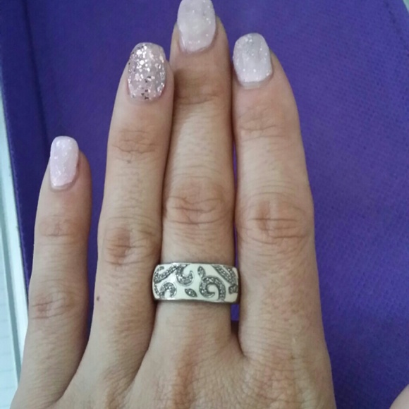 White enamel diamond accent ring