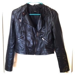 Shoulder-Studded Pleather Jacket