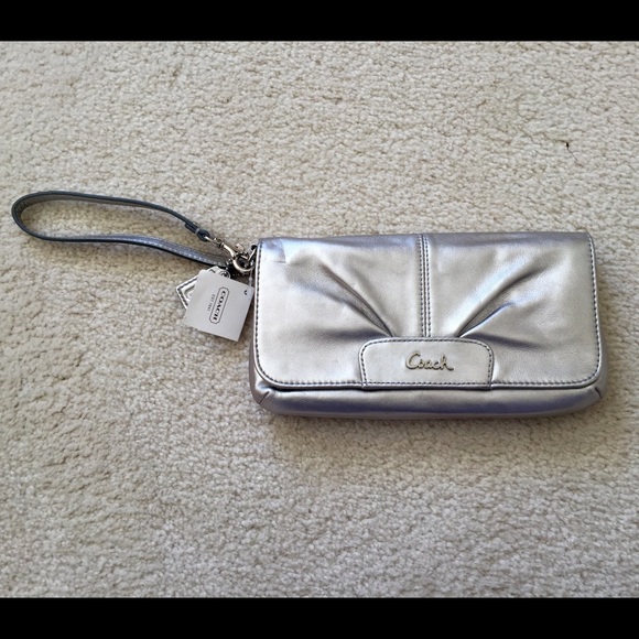 Silver Coach wristlet NWT