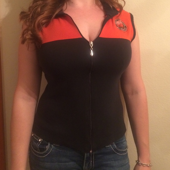 Harley Davidson sleeveless zip front top