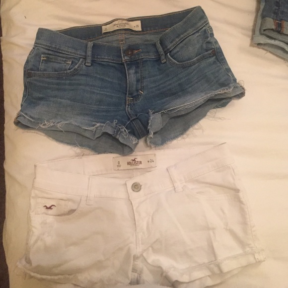White and light blue jean shorts