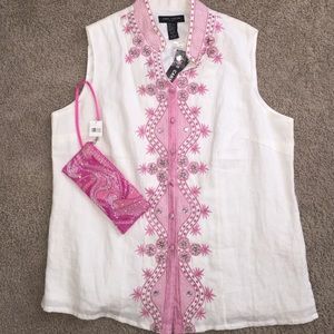 White Linen Sleeveless Top (1X) & Clutch NEW w/TAG