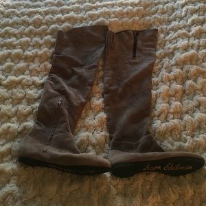 SAm Edelman OTK taupe suede boots