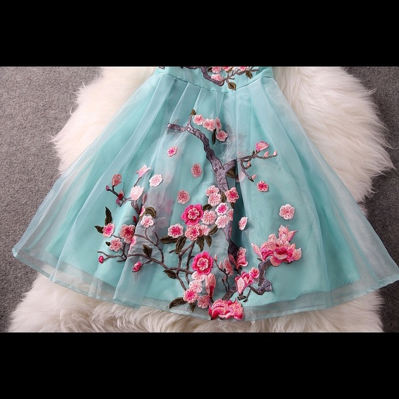 Embroidered lace dress in mint - Picture 2 of 4