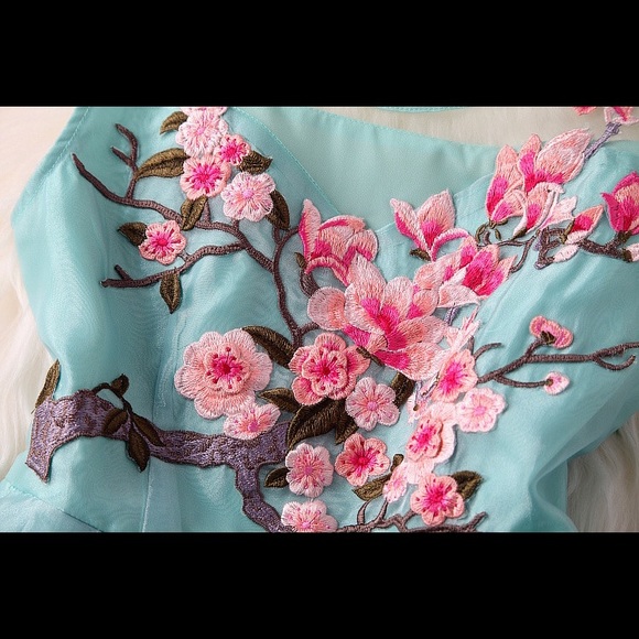 Embroidered lace dress in mint - Picture 3 of 4