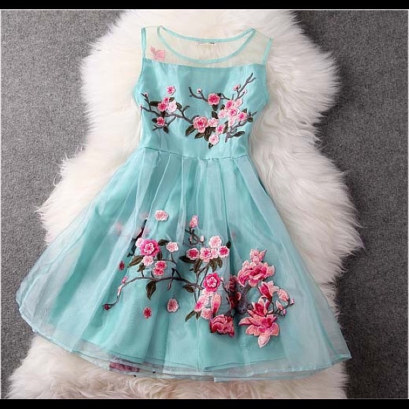 Embroidered lace dress in mint - Picture 4 of 4