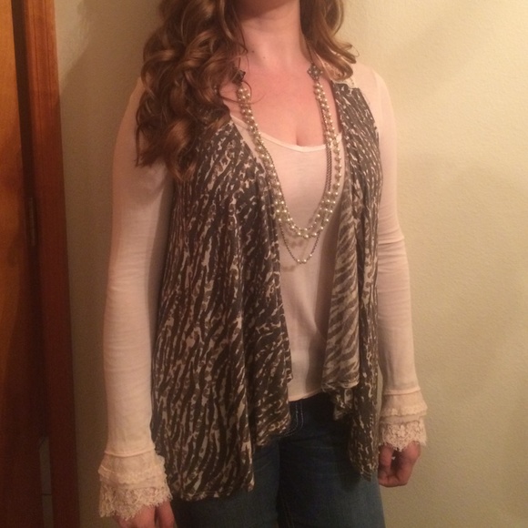 Lace and print long vest