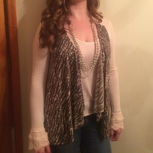 Lace and print long vest